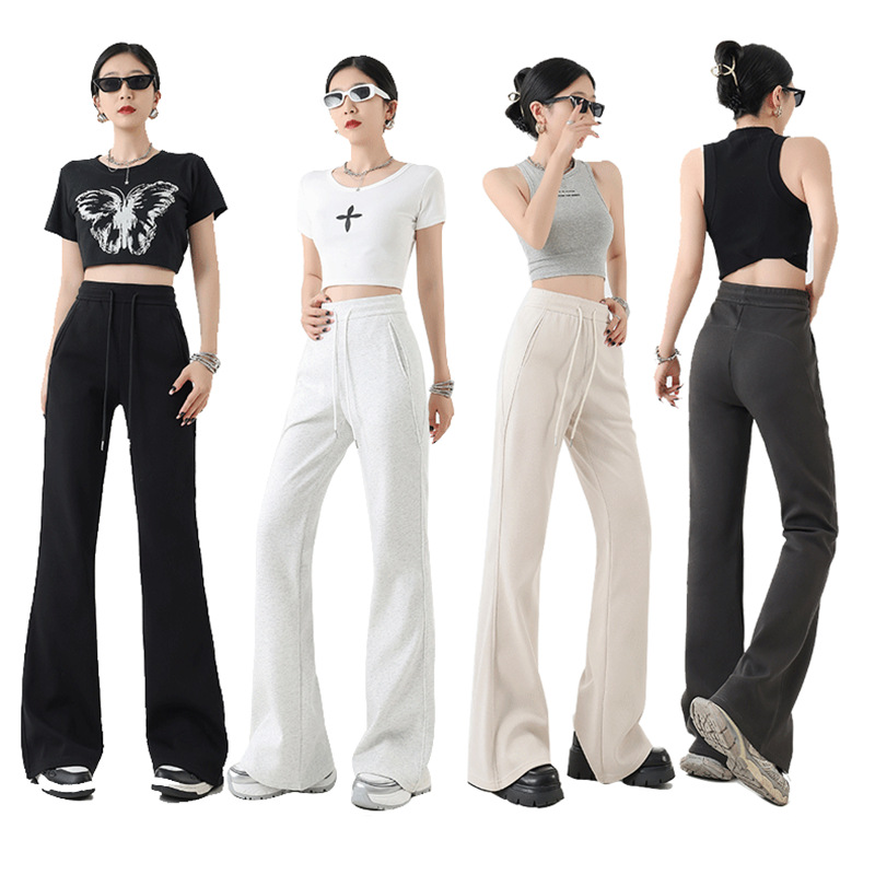 Genuine Pocket Pants Women's Autumn New Wide-leg Micro-flared Pants High Waist Slimming Straight Casual Sports Pants
