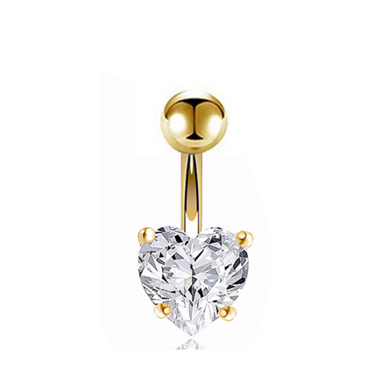 Picture of European and American Double Diamond Four-Claw Heart Zircon Fashionable Navel Ring Stainless Steel Navel Nail Trendyy Stainless Steel Navel Button