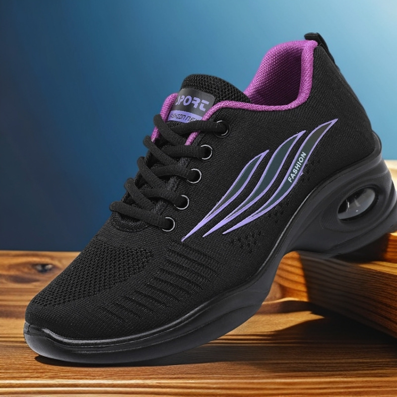 Air cushion dance shoes women's middle-aged and elderly all-season breathable mid-heel square dance shoes soft sole non-slip mesh mom shoes