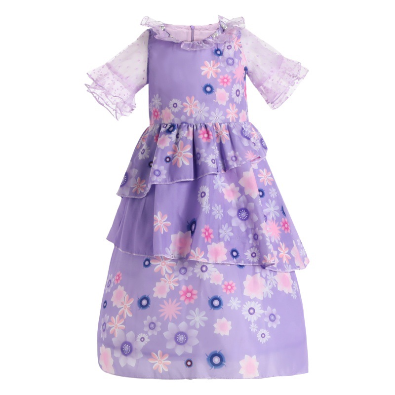 Girls' summer children's dress European and American Foreign Trade Magic House series purple dress fluffy children's dress