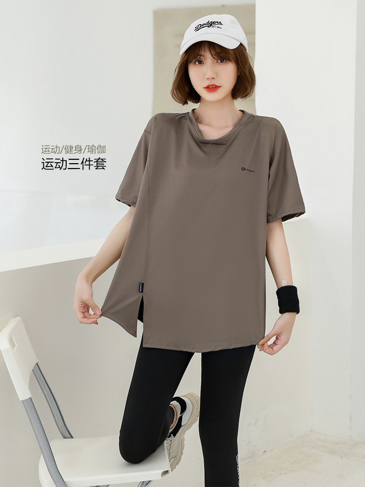 Picture of Running suit Women's Summer Outdoor Morning Running Sports Long-sleeved Three-piece Set Loose plus size Yoga Fitness Suit for Beginners