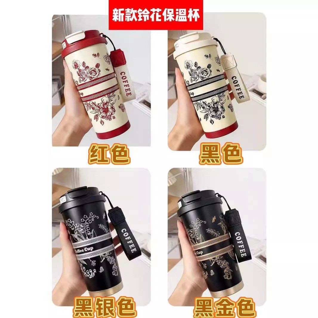 Picture of Coffee Thermos Cup 316 Stainless Steel Liner Simple and Fashionable Double Drinking Cup with Straw Water Cup Gift Logo Customization