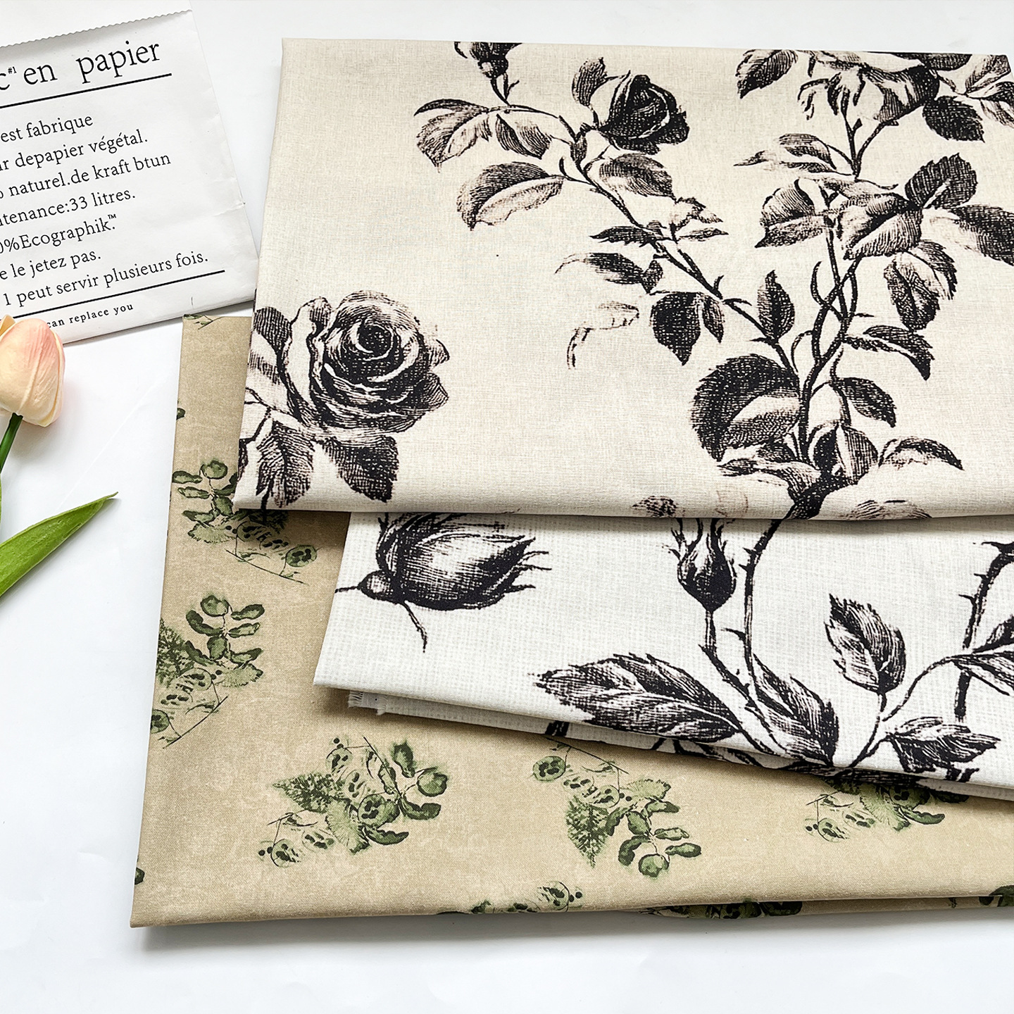 Rose Branch 1.0m Price All-Cotton 20S Digital Print Children's Shirt Hanfu New Chinese Style Clothing Fabric