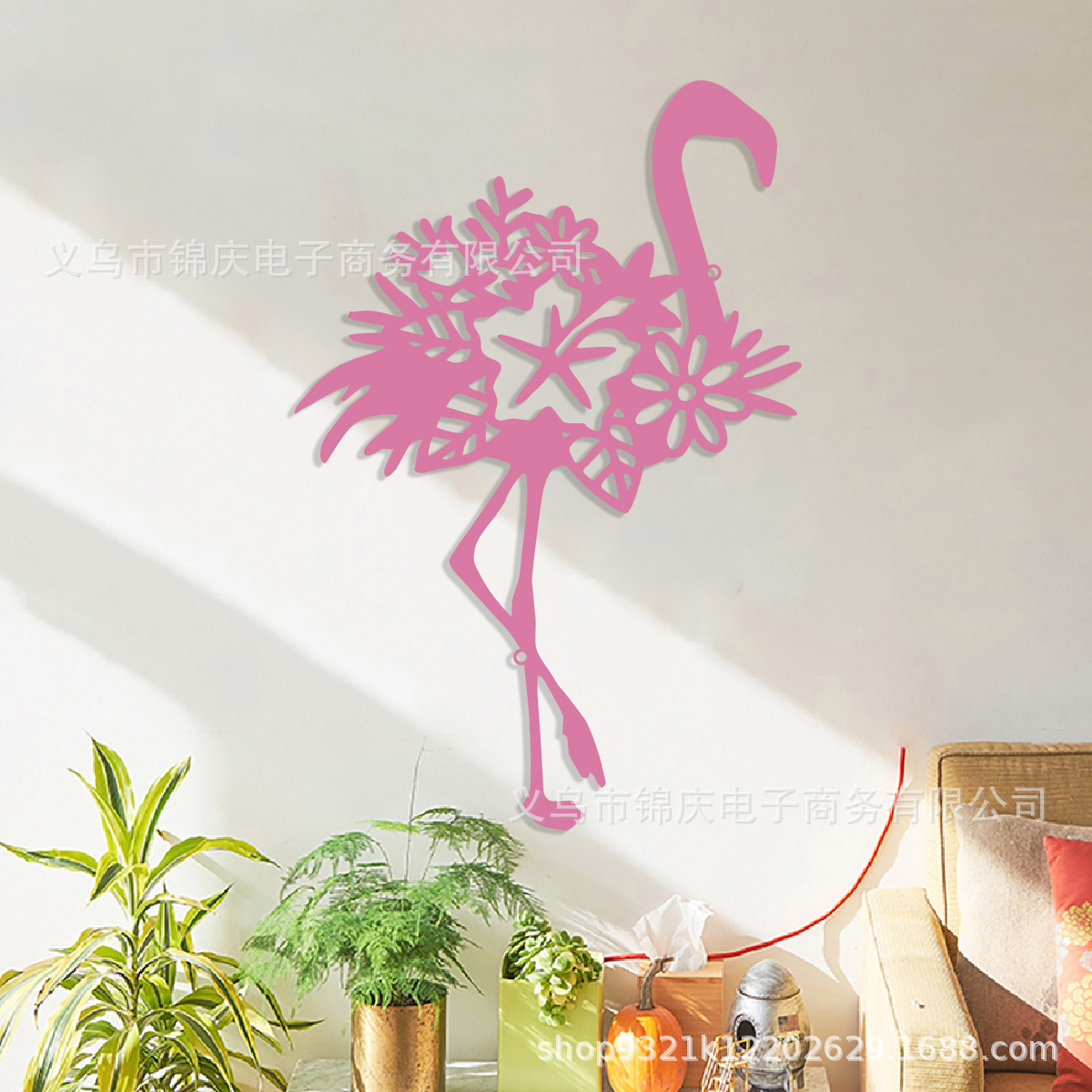 Factory Wholesale American Country Style Wrought Iron Pink Flamingo Wall Decoration for Living Room, Bedroom, Study, Bathroom