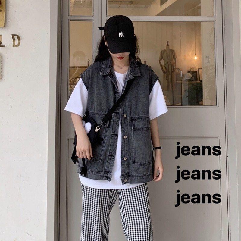Picture of Autumn Loose Denim Vest for Women Korean Style Student Jacket Slim Versatile Fashion Harajuku Casual Sleeveless Vest Trendy
