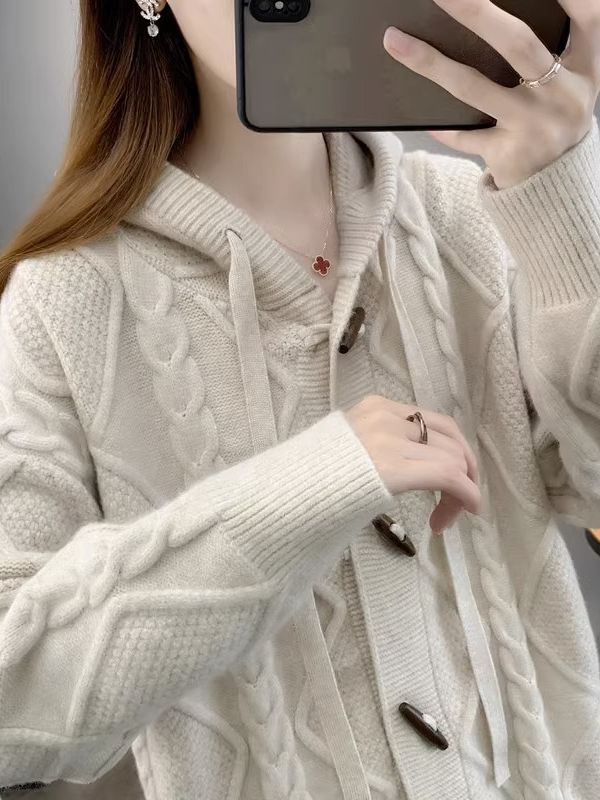 Picture of Hooded sweater coat for women 2023 new spring and autumn Korean style loose lazy style twist knitted cardigan women's top
