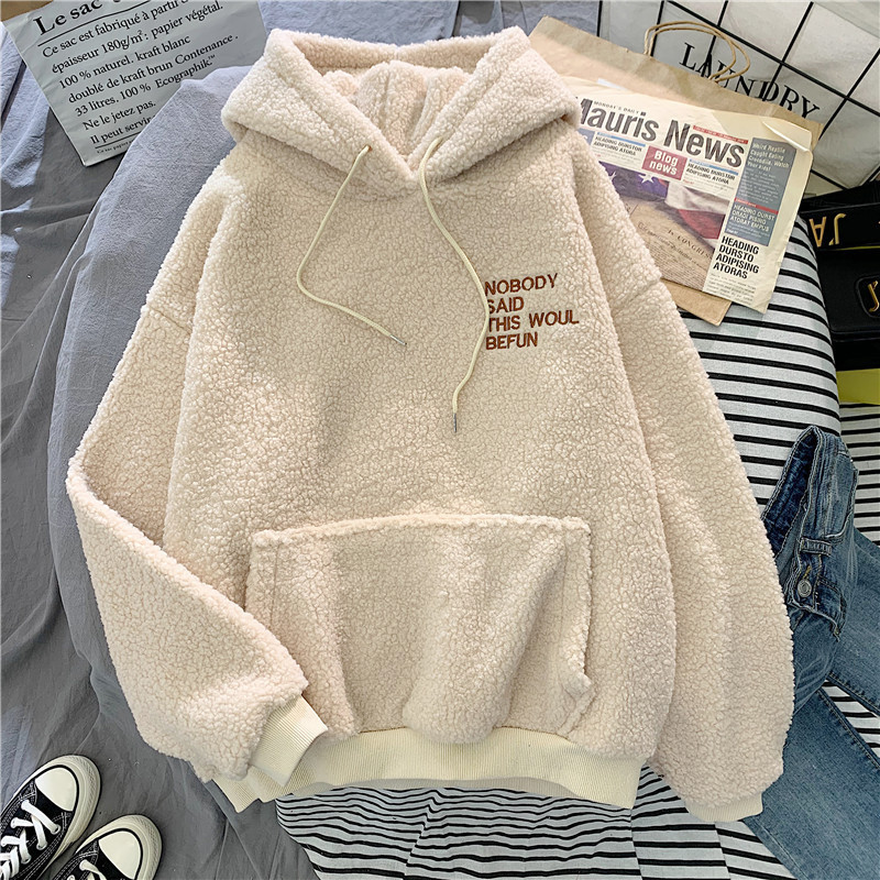 Picture of Official Picture Hooded Velvet Thickeneded Lamb Velvet Furry Sweatshirt for Women Korean Style Student Autumn and Winter Warm Jacket Dropshipping