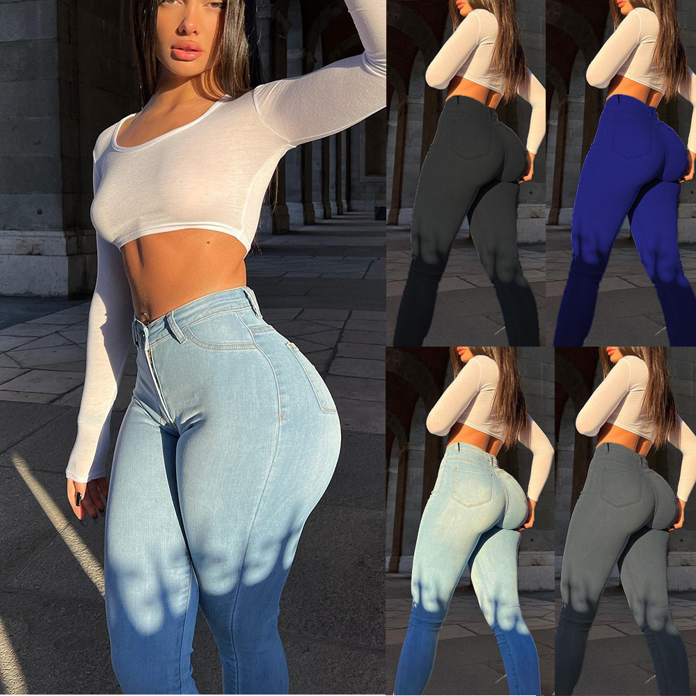Cross-border Hot Selling Jeans European and American ins-style Stretch Hip Jeans Women's Pencil Pants Skinny Pants