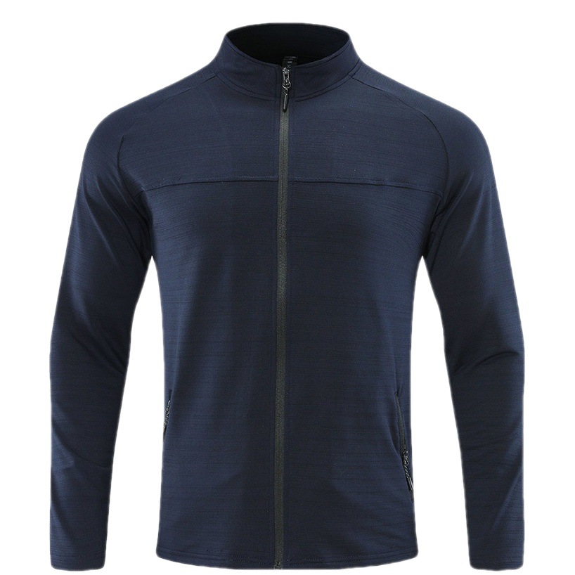 Autumn outdoor long-sleeved stand collar coat sports fitness running stretch breathable quick-drying cardigan coat top for men