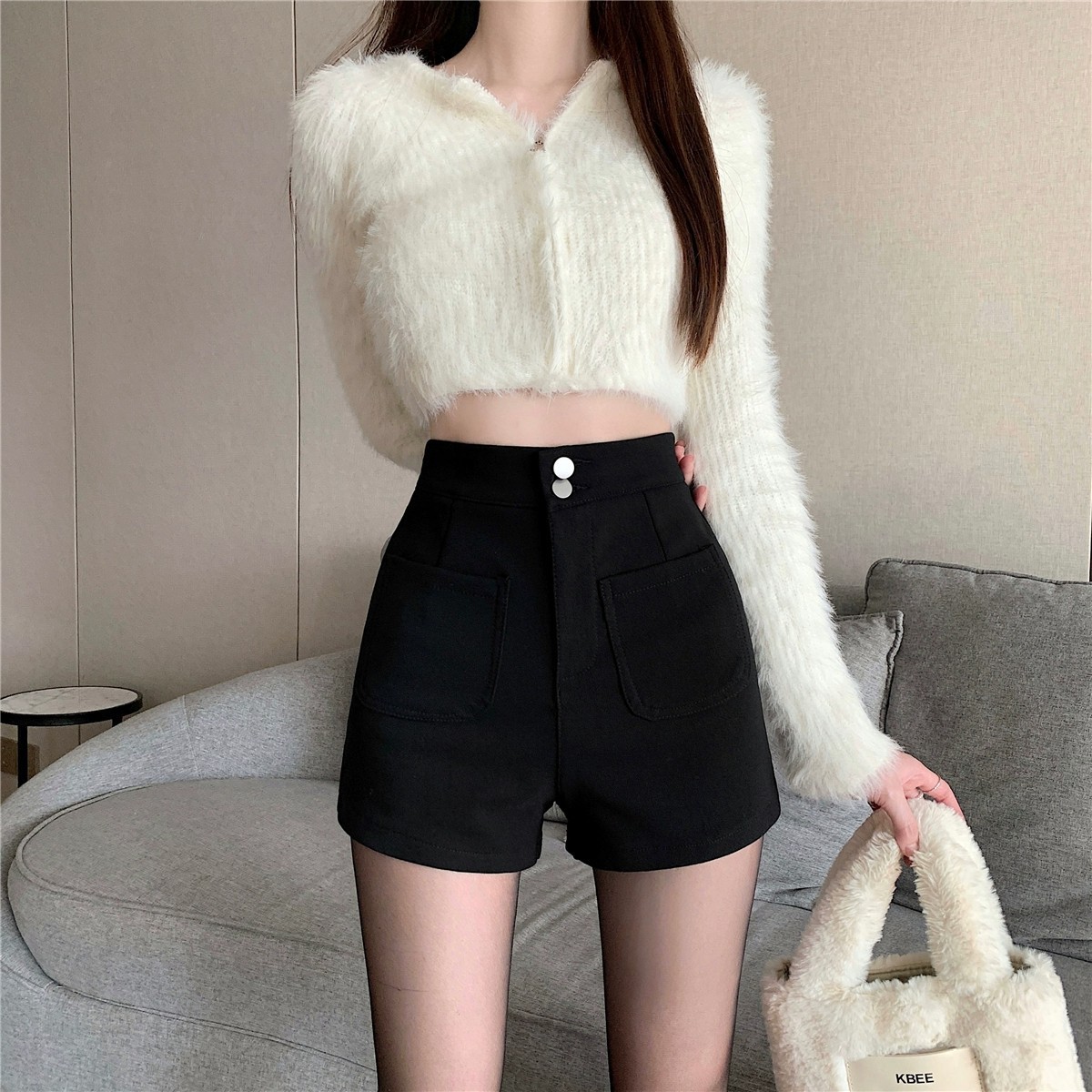 Plus size A- line casual shorts women's autumn and winter outdoor hot pants for hot girls high waist slimming small straight wide leg pants