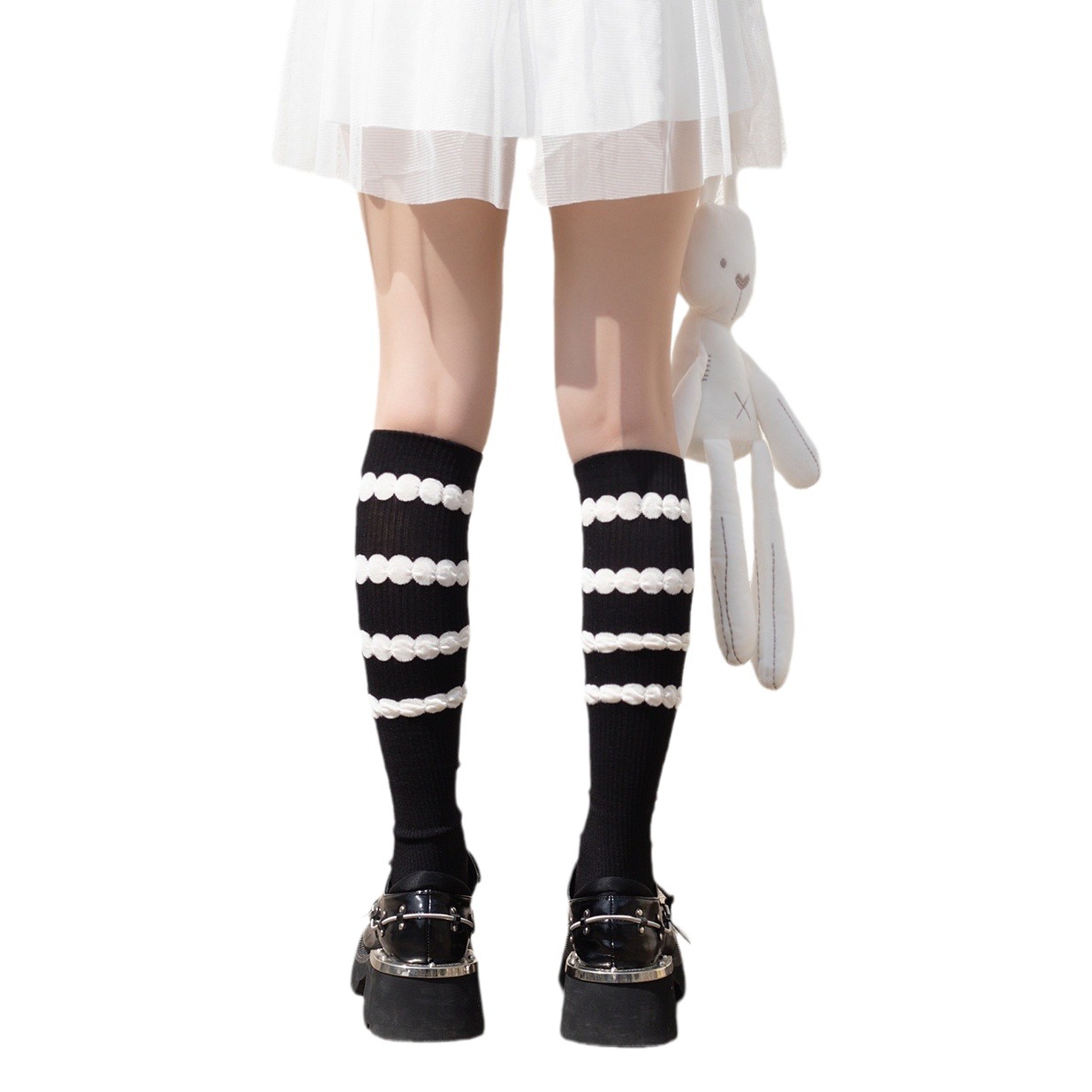 Fashion jk calf socks striped female hot girl leg cover Japanese retro black and white over-the-knee socks stockings anime socks