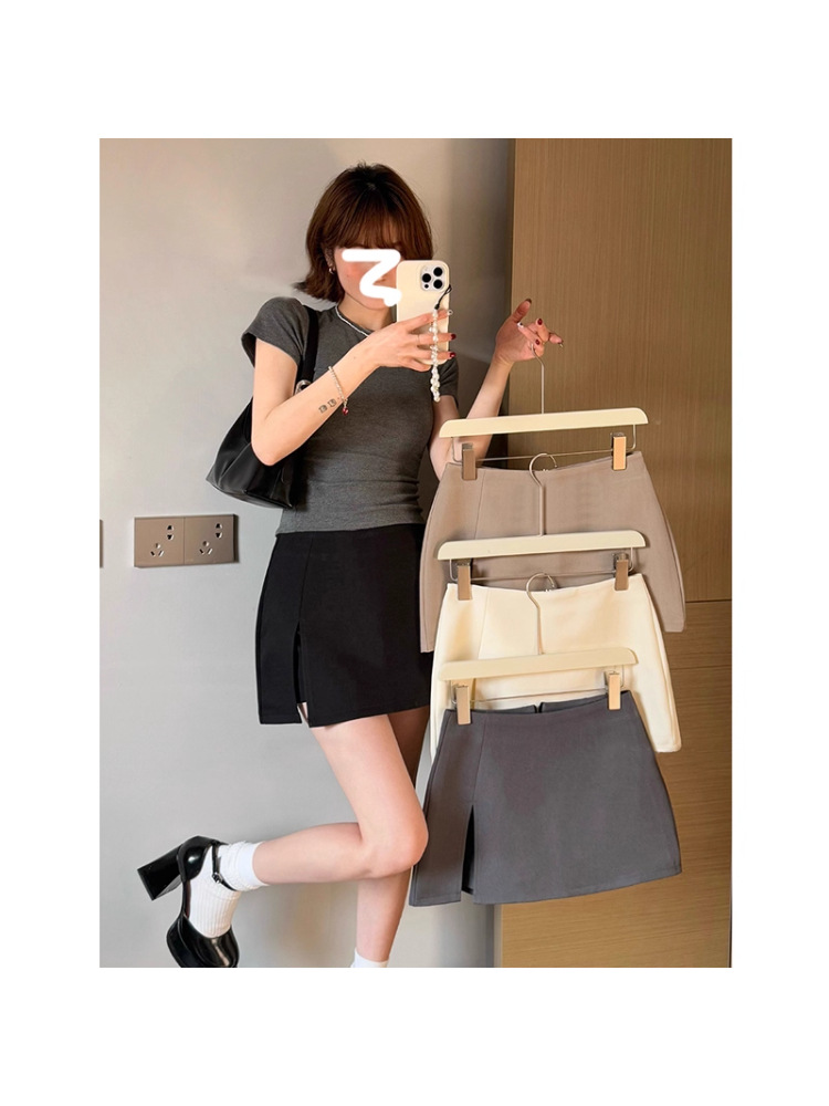 Fall 2025 new A-line shorts skirt irregular high-waisted slimming slit suit skirt women's skirt