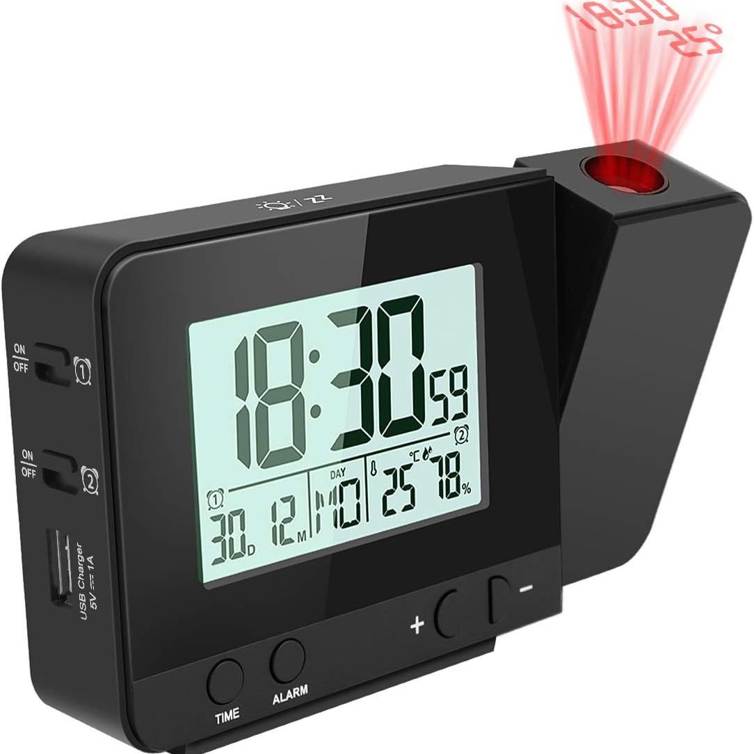 Projection clock 3531 black alarm clock with time temperature projection LED screen alarm clock USB charging clock