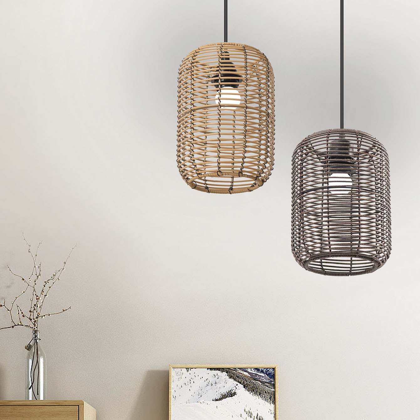 Picture of Hotel B&B Restaurant Retro Simple Hanging Creative Wabi-Sabi Style Chandelier Decorative Plastic Imitation Rattan Woven Lampshade