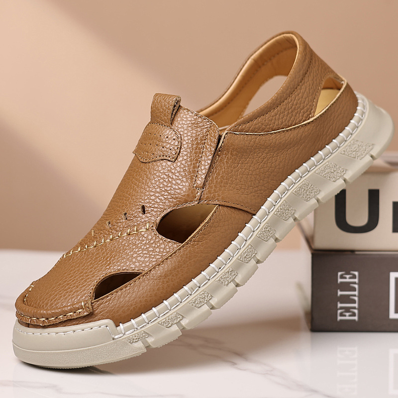 2025 summer new men's handmade top layer cowhide casual shoes hollow breathable sandal shoes men's 6060