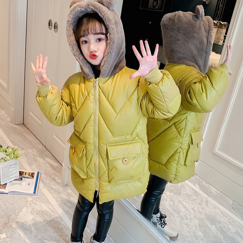 Picture of Women's Children's Clothing Winter Korean Style Cotton-padded Coat Mid-length Little Girl's Cute Cotton-padded Coat Thickened Warm-keeping Casual Cotton-padded Coat for Children