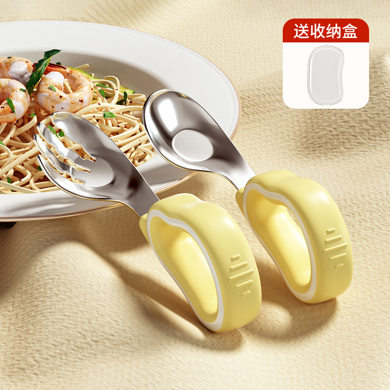 Picture of Baby self-eating spoon learning to eat training Spoon one-year-old special fork baby rice spoon children eating ingot spoon