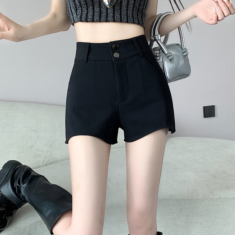 Real shot black sexy high waist design suit shorts women's summer 2023 Korean style slimming hot pants