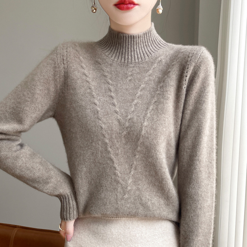 Picture of Autumn and winter new twist thickened semi-high collar jacquard sweater women's soft waxy skin-friendly all-match cashmere knitted base shirt