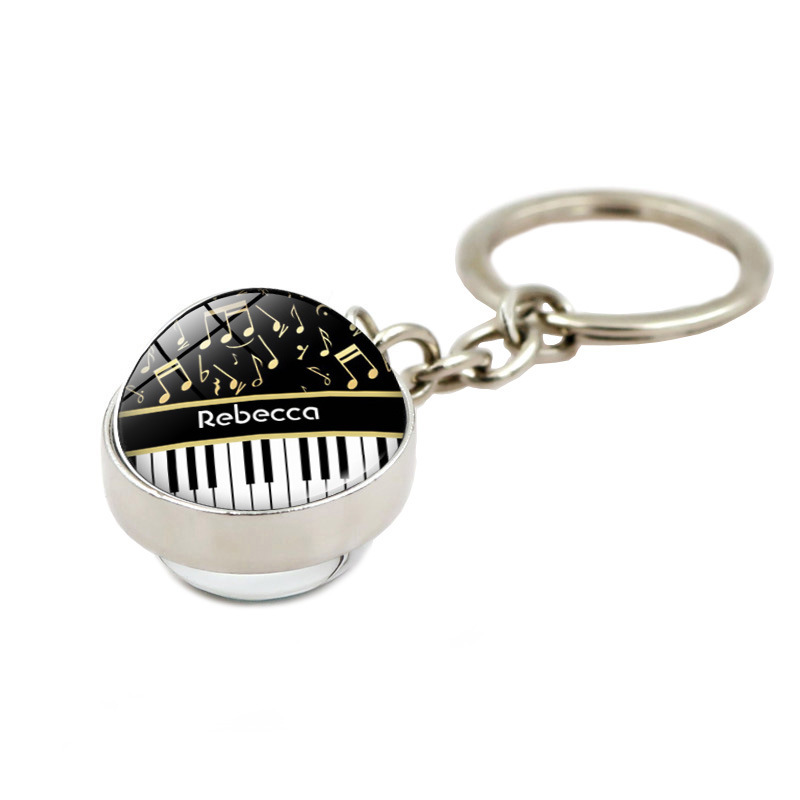 Picture of Music Symbol Piano Keys Time Gem Glass Ball Keychain Pendant Metal Key Chain Creative Small Gift