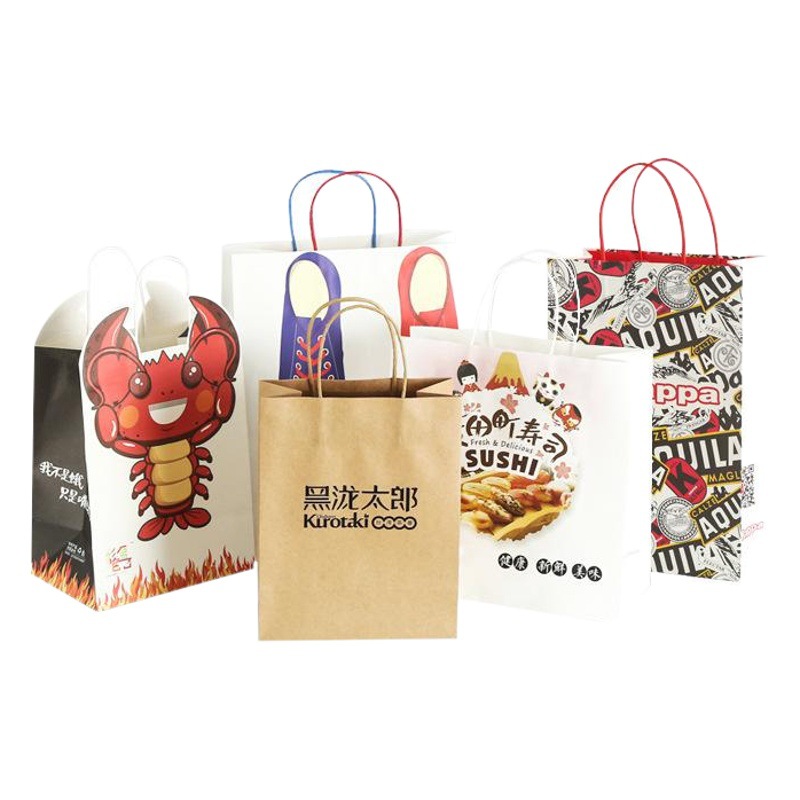 Milk tea baking Universal Portable Kraft paper take-out packing bag spot wholesale free design logo pattern printing