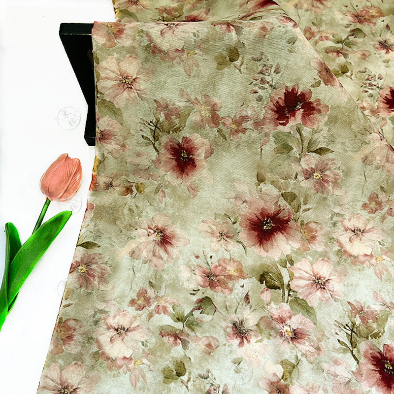 Flower comics New Chinese style digital printed fabric brocade cotton fabric cheongsam dress top Hanfu noodles