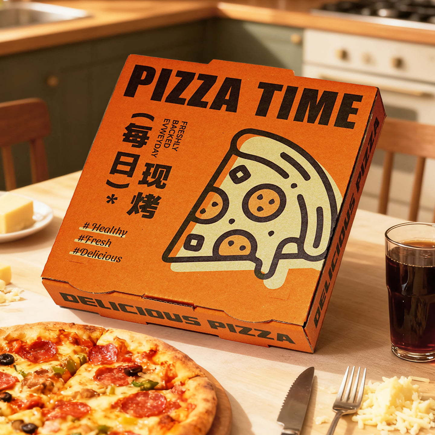 Aluminized Pizza Box for Takeaway Pizza, Picnic, Disposable Three-Layer Corrugated 789inch Commercial Oil-Resistant Takeout