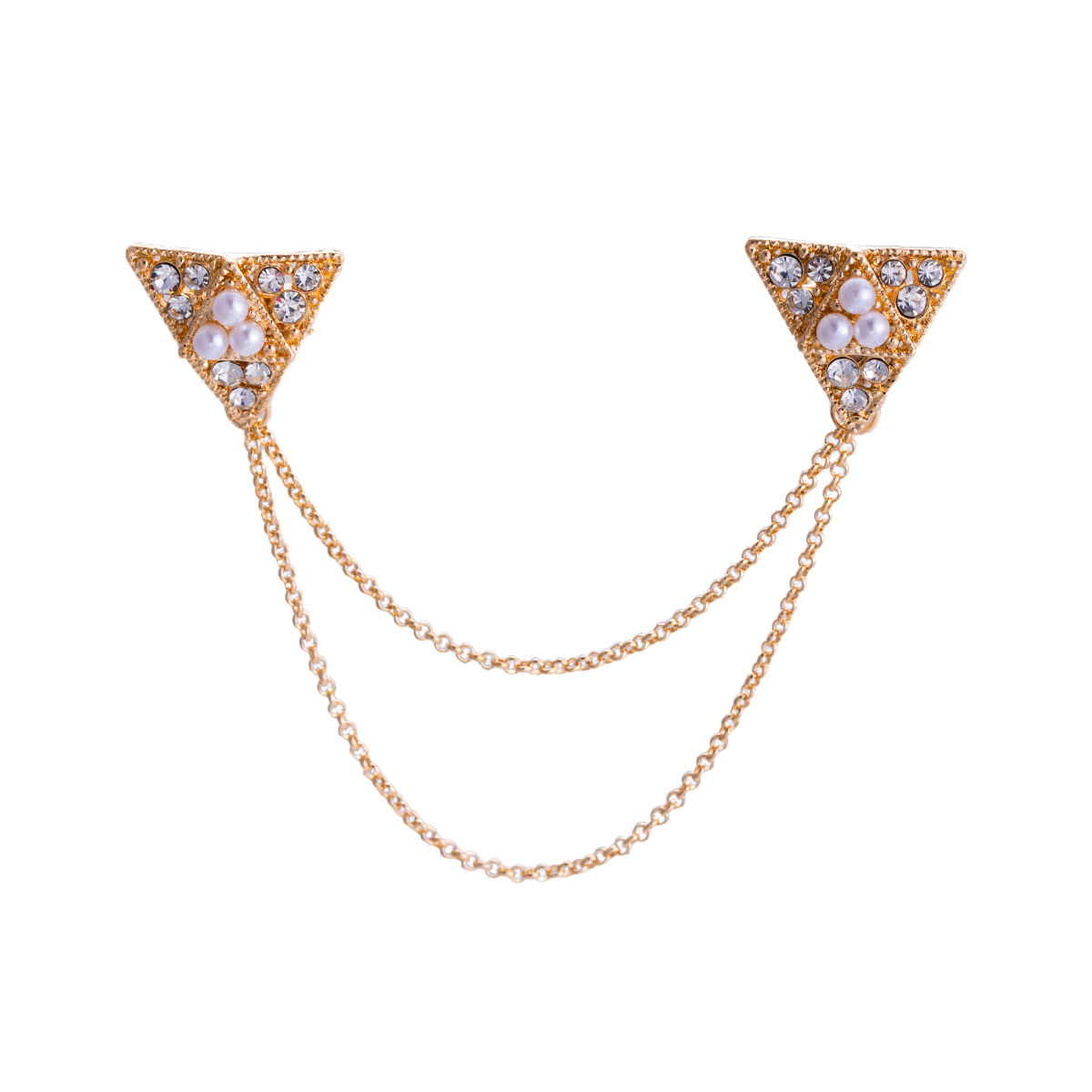 Picture of Diamond-encrusted triangle pearl brooch men's suit corsage badge tassel multi-layer chain collar pin badge pin clothing