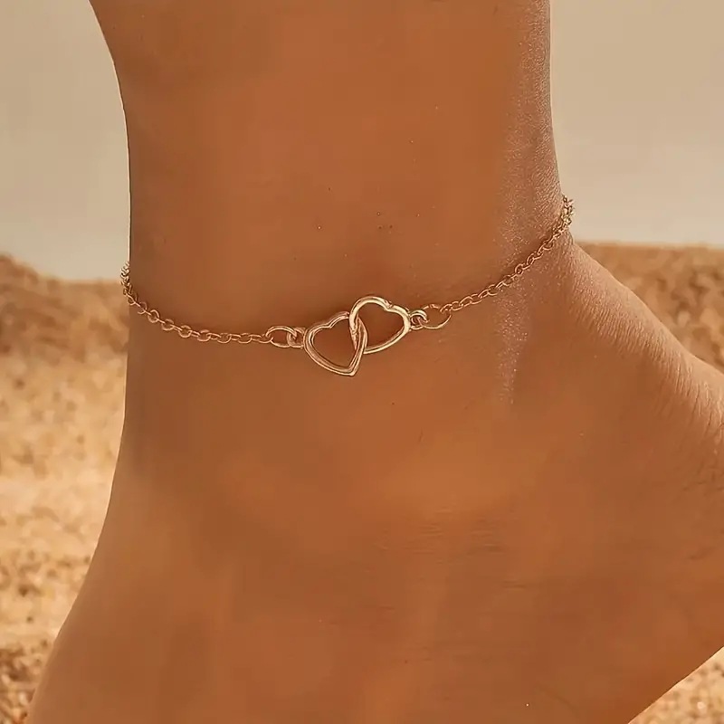 Cross-border simple love anklet female personality temperament interlocking hollow heart-shaped anklet beach foot jewelry wholesale