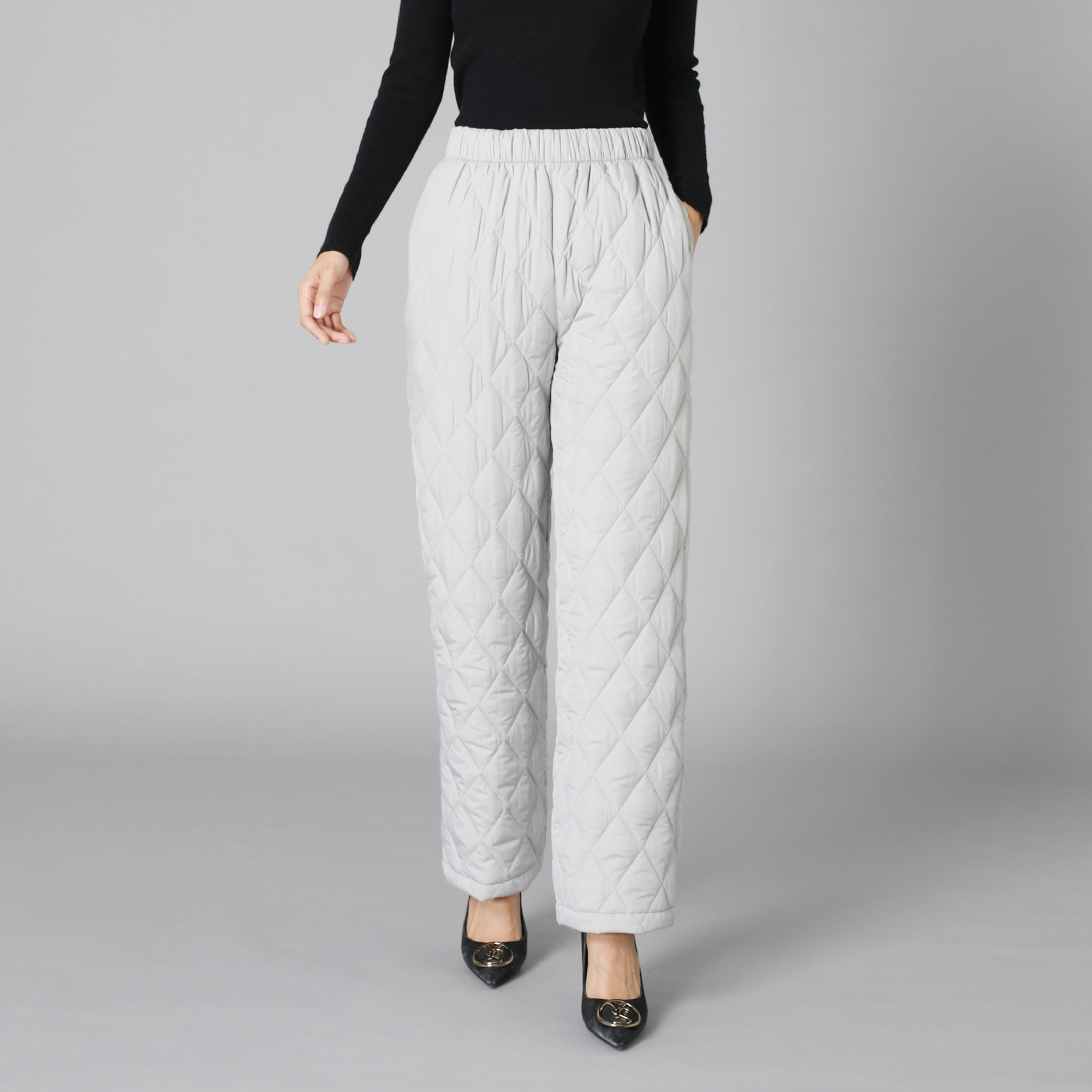 Picture of Wide-Leg Cotton Trousers for Women in Autumn and Winter, Thickeneded Middle-Aged and Elderly Warm Trousers, Slimming Look Large Size Casual Straight Outer Wear down Cotton Trousers
