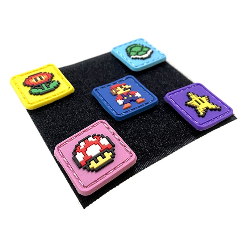 Super Mario pvc mini velcro rubber stamp morale stamp nostalgic cute pixel armband bag sticker