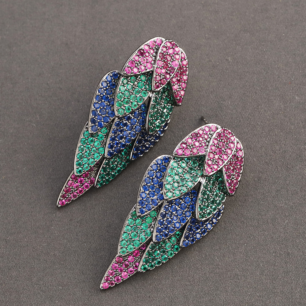 Plant color dense inlaid zircon fashion earrings olive leaf high-end exquisite earrings European and American luxury shiny earrings