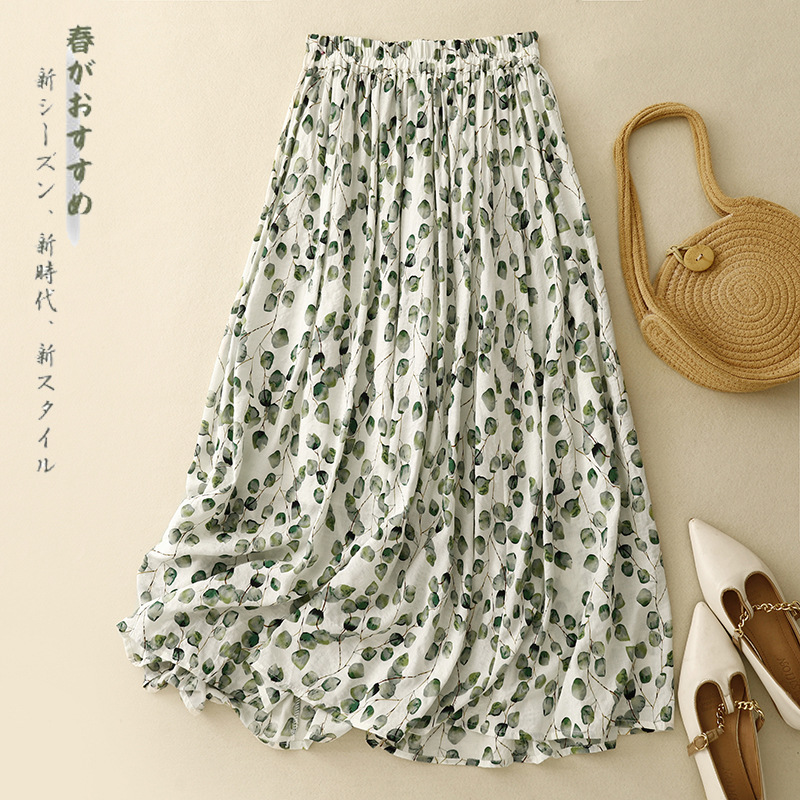 Real shot 2024 summer bubble pleated cotton fresh floral plus size women's dress mid-length skirt Risen skirt women