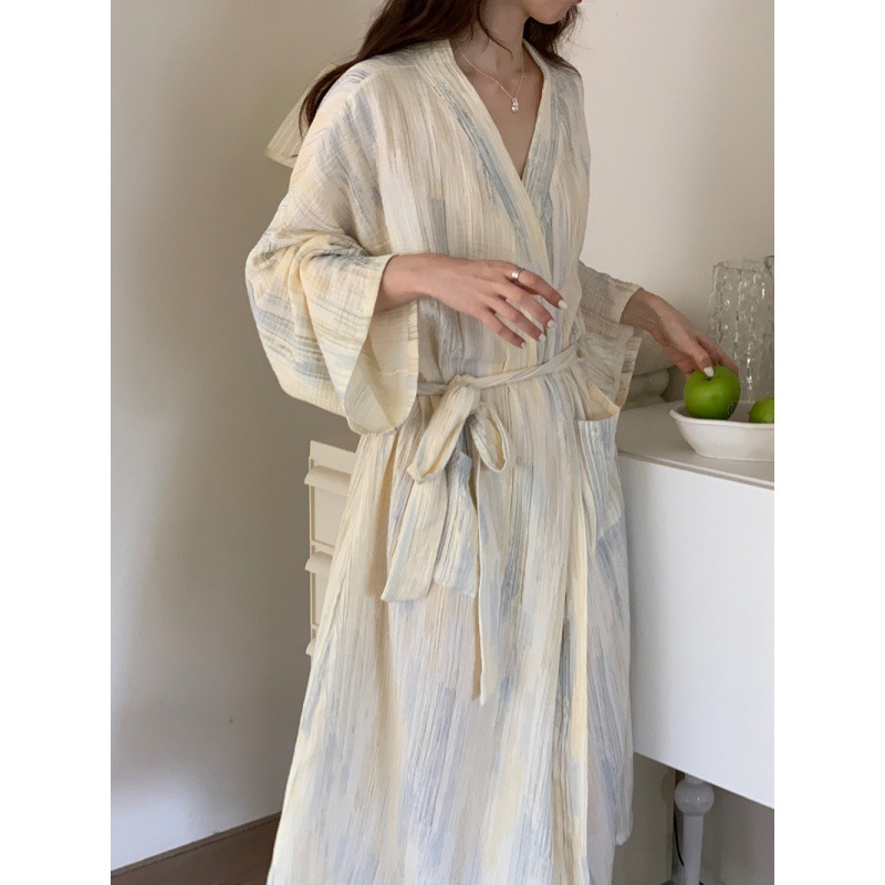 Picture of Korean Export Women's Ins Autum New Nightgown Elegant Home Wear Women's Breathable Loose Belt Long Bathrobe
