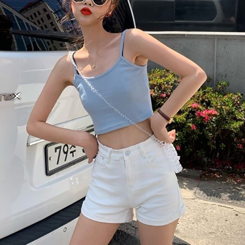 Picture of Short High Waist Outer Wearing Vest Top Women's Summer New Korean Style Slim-fit Slimming Sexy Solid Color Inner Small Sling