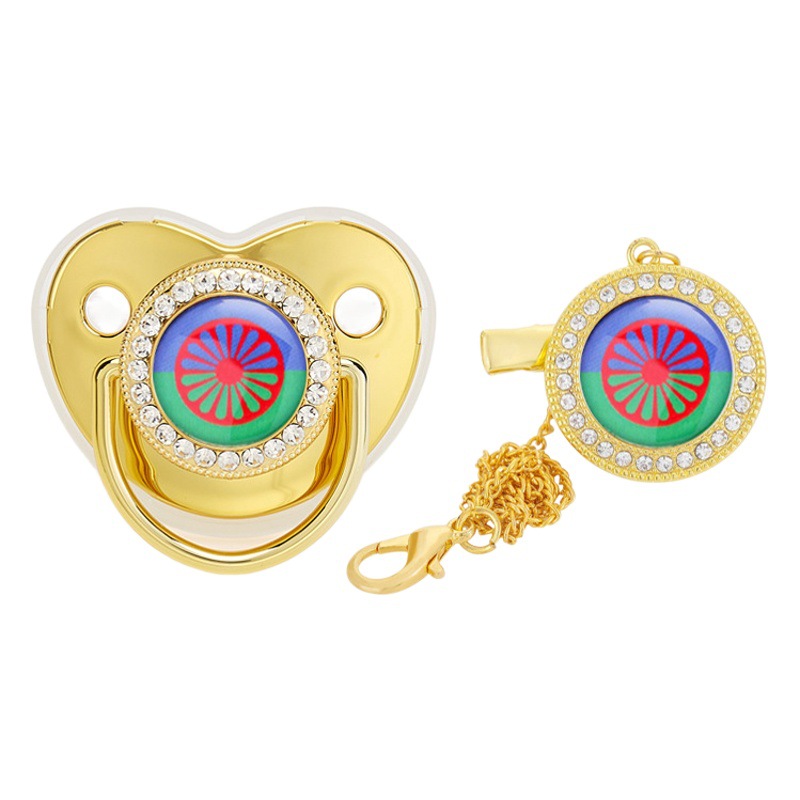 AliExpress Shrimp Hot Sale Gypsy Flag Baby Diamond Play Mouth Baby Point Drill Pacifier with Clip