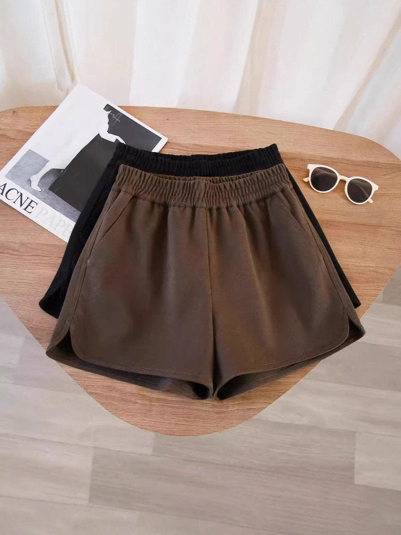 High Waist Woolen Shorts Women's Spring and Autumn Loose Outerwear Slim Look Casual Pants Loose Waist Black Base Wide Leg Boots Pants
