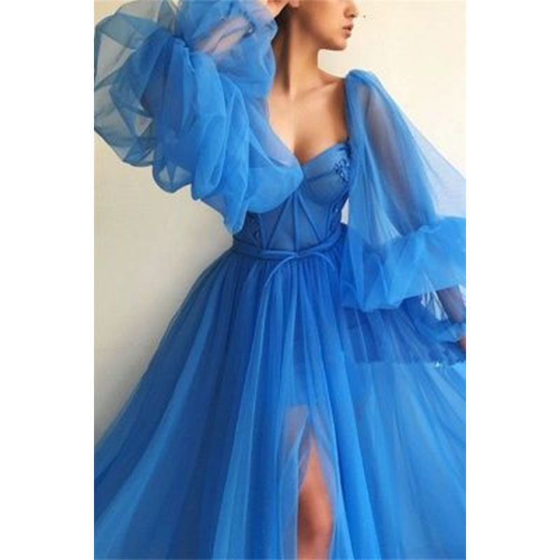 Picture of 2025 Cross-Border Summer New European and American Clothing Elegant Fashion Dress Mesh Slit Large Hem Wedding Dress Evening Dress