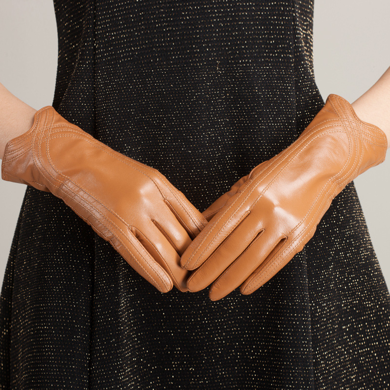 Amazon Women's Fashion Winter Warm Gloves Real Lambskin Leather Handmade Curved Sheepskin Gloves Ku-036
