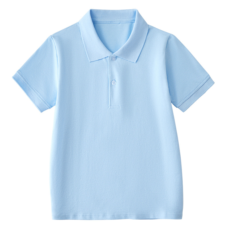 Picture of Summer Boys' Short-sleeved Polo Shirt School Uniform for Primary and Secondary School Students Children's White Lar T-shirt Girls' Graduation Class Dress
