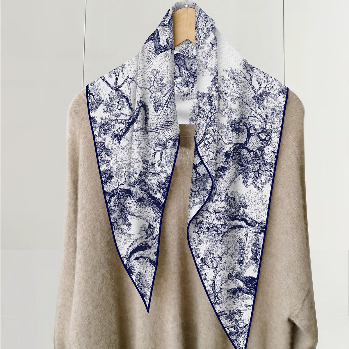 Picture of French-Style New Plant Jungle Lion Women's Twill Imitation Cashmere Diamond Scarf Versatile Retro Silk Scarf