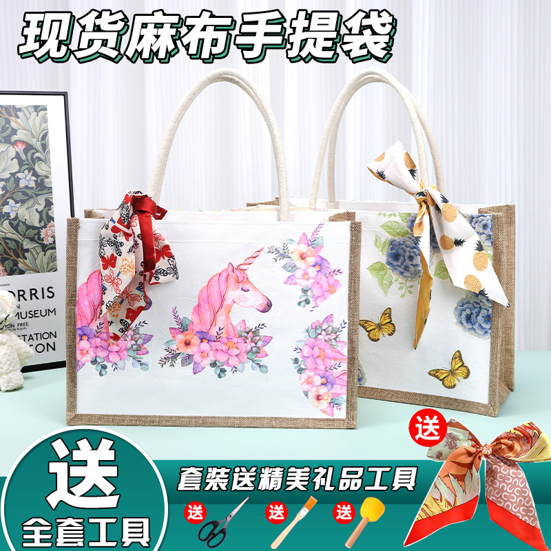 Linen Bag DIY Graffiti Hand-Painted Canvas Bag Hand-Filled Satchel Linen Tote Bag Custom Environmentally Friendly Shopping Bag