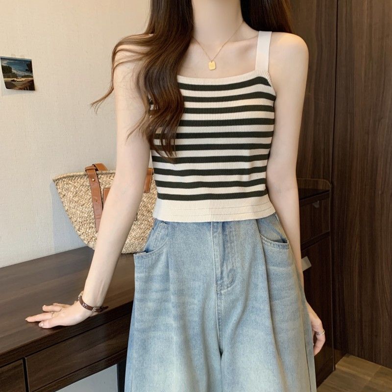 Picture of French Striped Knitted Camisole Women's Summer Outer Wear 2025 New Slim-fit Sleeveless Inner Base Spice Girl Top