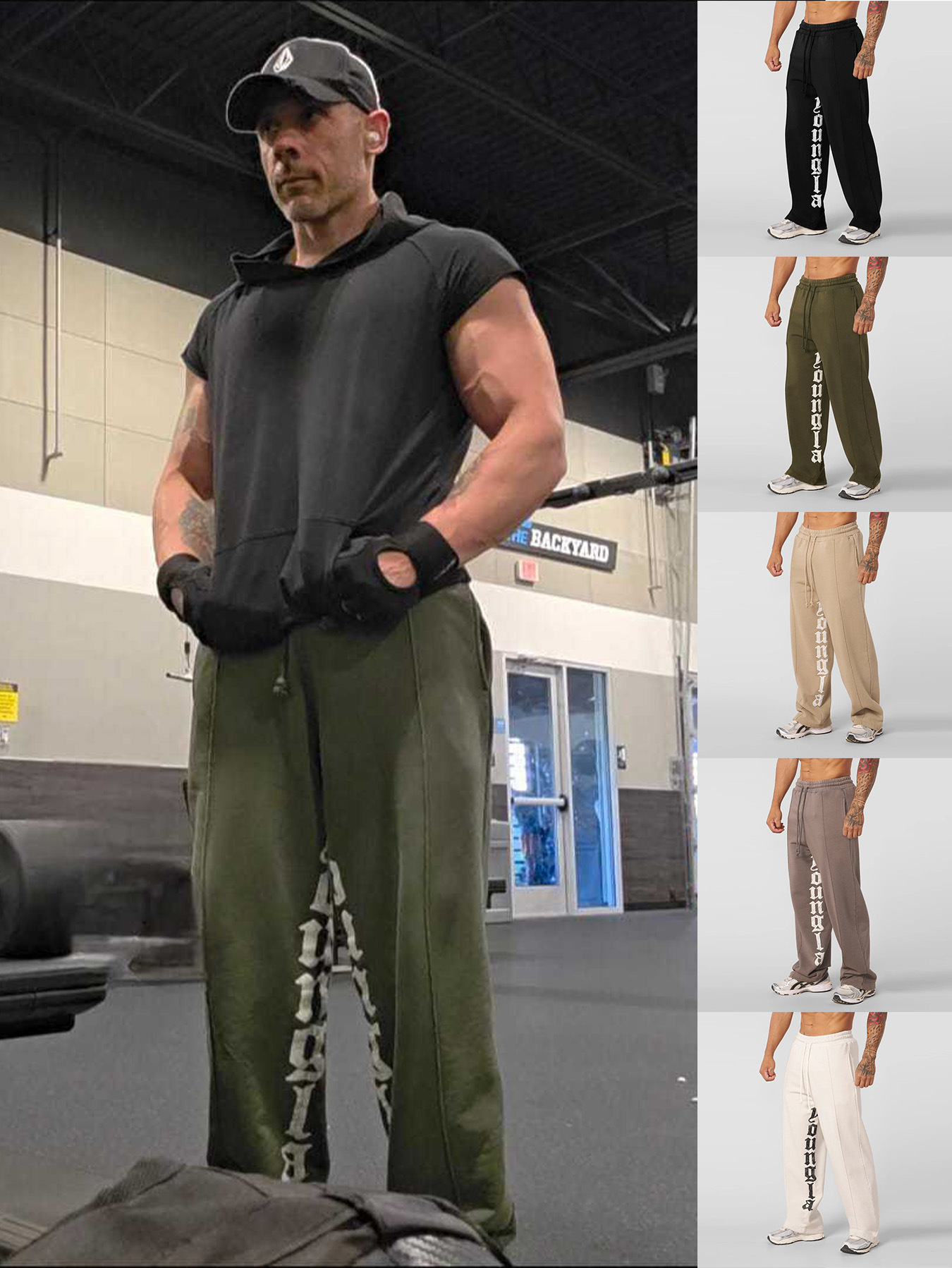Youngla New Spring and Autum Running Casual Fitness Sports Straight Loose Wide Leg Printed Cotton Pants for Men