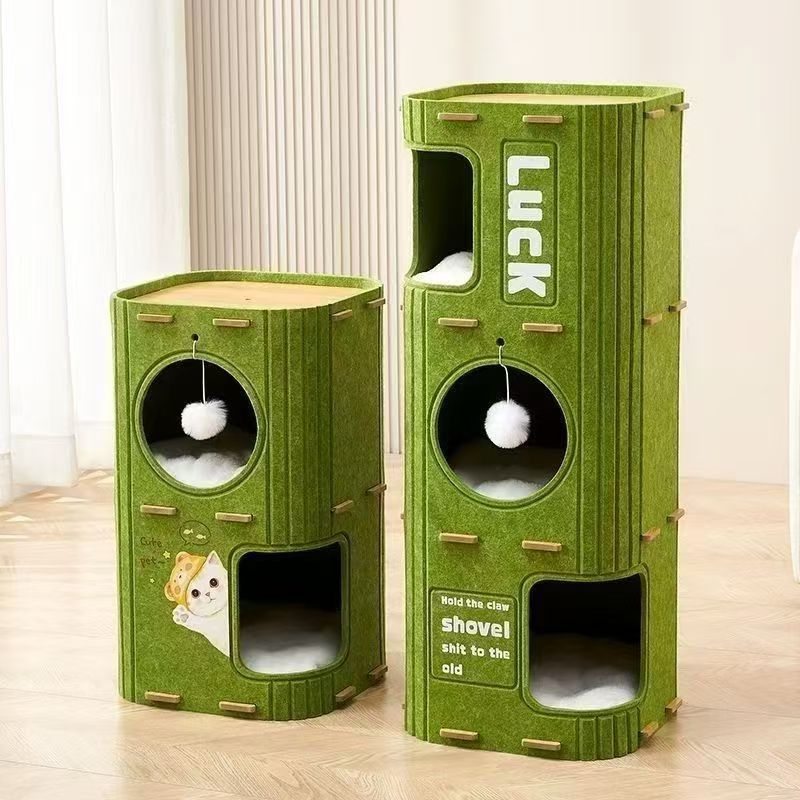 Felt Multi-Layer Integrated Tree Hole Winter Cat Warm Double-Layer Scratching Board Enclosed Thickened Cat House Cat Climbing Frame