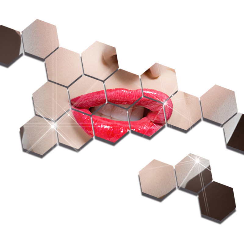 Picture of Cross-border hexagonal acrylic three-dimensional mirror wall sticker self-adhesive living room bedroom background wall home decoration soft mirror