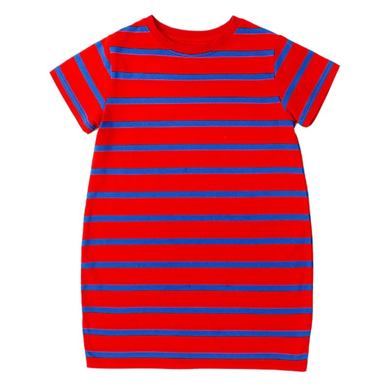 Children's skirt summer Korean new girls dress children's knitted striped short sleeve nightgown women treasure skirt wholesale