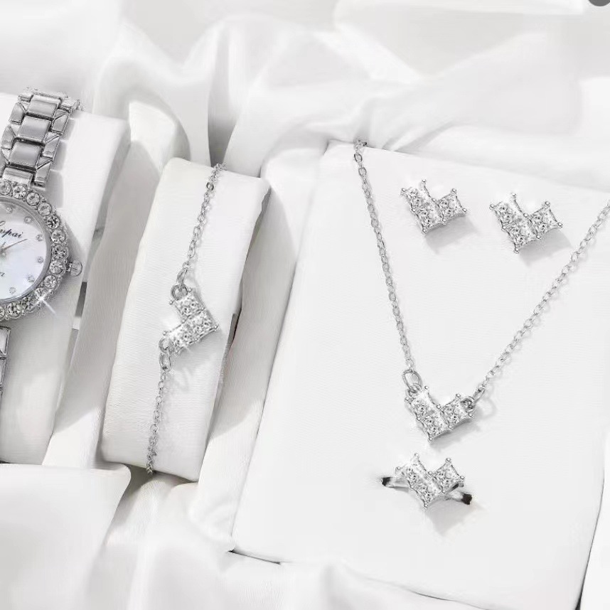 Picture of Cross-border New Jewelry suit Women's Fashion All-match Rhinestone Zircon Necklace Earrings Ring Watch Accessories