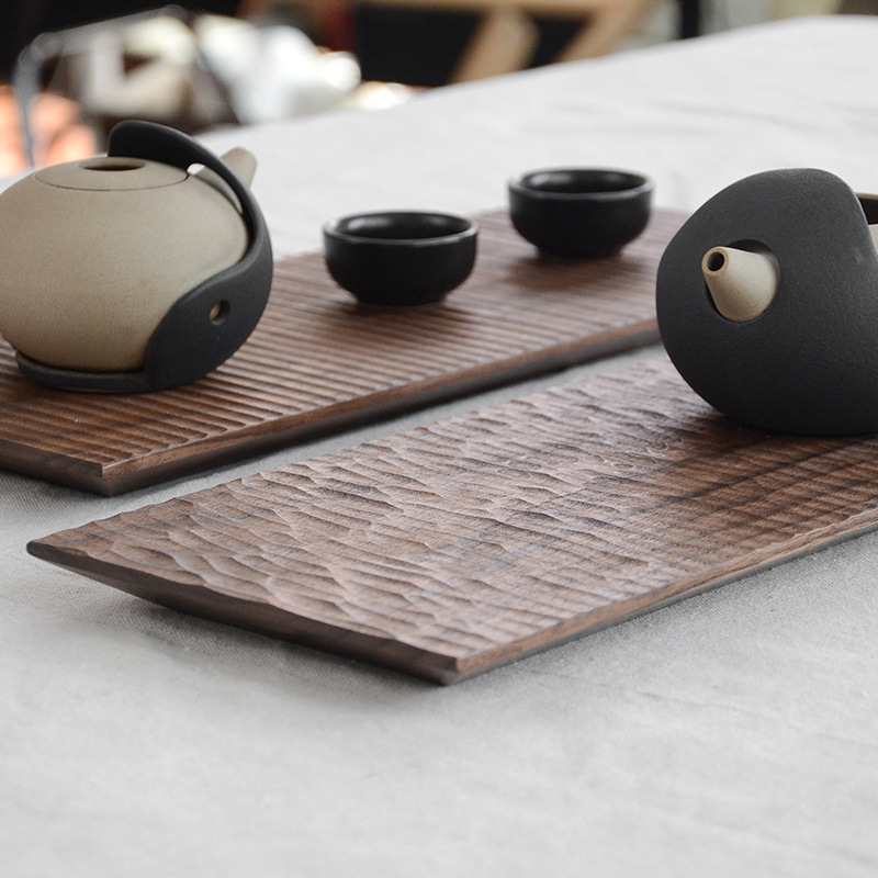 Picture of Walnut Kung Fu Tea Set Tray Japanese-Style Solid Wood Hand-Carved Textured Tray Wooden High-End Dry Brewing Tea Tray Tea Table