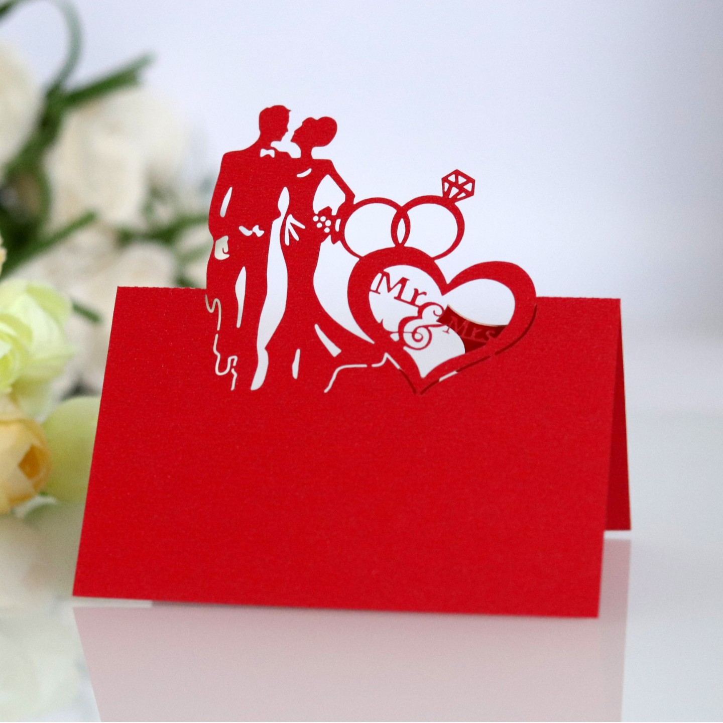 Picture of Hollow wedding banquet layout pink love wedding seat card bride bride decoration table card spot wholesale